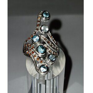 .925 Sterling Silver Bohemian Ring w/ Natural Zircon/Garnet Size 8.5 Value $615